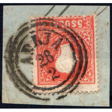 LOMBARDO VENETO 1859 5 SOLDI N.30a I US. SU FRAMMENTO ANNULLO PREGI...