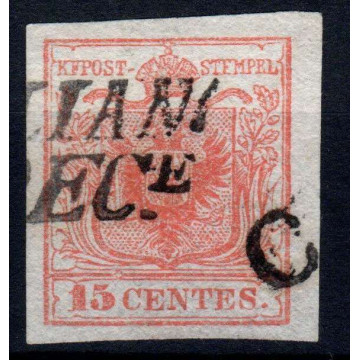 LOMBARDO VENETO 1850 15 CENTESIMI N.3 I TIPO US MARGINATO P.11 A.D ...