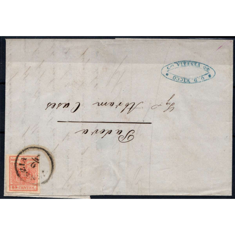 LOMBARDO VENETO 1850 15 CENTESIMI N.5 II TIPO US SU BUSTA  | Filate...