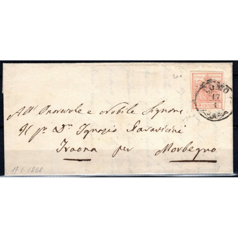 LOMBARDO VENETO 1854 15 CENTESIMI N.20e US SU BUSTA FIRMATA  | Fila...