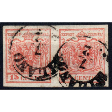 LOMBARDO VENETO 1854 COPPIA 15 CENTESIMI N.20 III TIPO US  | Filate...