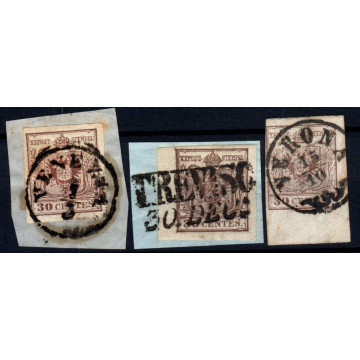 LOMBARDO VENETO 1853 30 CENTESIMI N.8-8b 3 VALORI USATI  | Filateli...