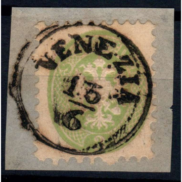 LOMBARDO VENETO 1864-65 3 SOLDI VERDE N.42 US SU FRAMMENTO  | Filat...