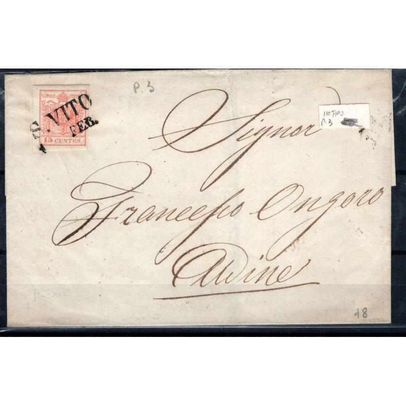 LOMBARDO VENETO 1850 15 CENTESIMI II TIPO N.5 US SU BUSTA  | Filate...