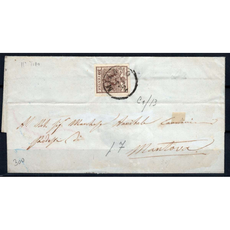 LOMBARDO VENETO 1854 30 CENTESIMI II TIPO N.21 US SU BUSTA  | Filat...