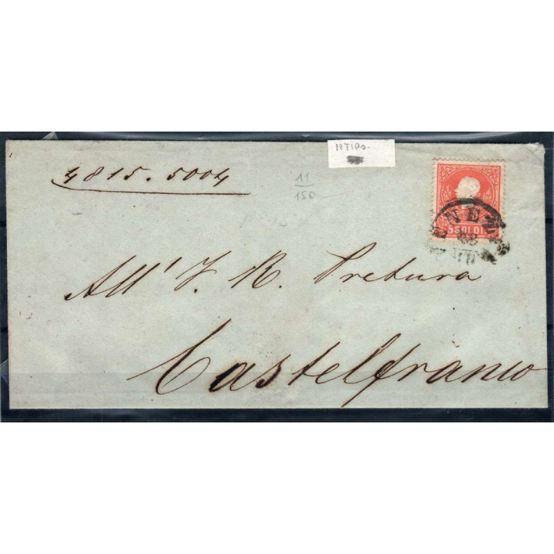 LOMBARDO VENETO 1858 5 SOLDI I TIPO N.25 US SU BUSTA MARGINATO  | F...