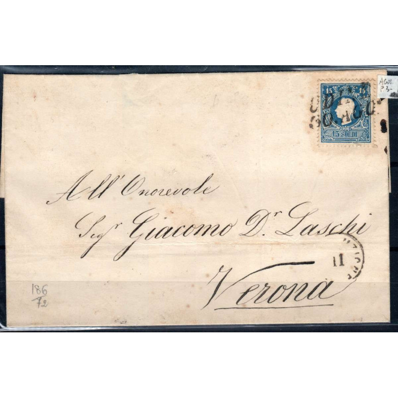 LOMBARDO VENETO 1859 15 SOLDI N.32 US SU BUSTA MARGINATO  | Filatel...