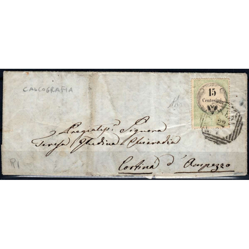 LOMBARDO VENETO 1854 MARCA 15 C. CALCOGRAFICA N.7 USATA SU BUSTA  |...