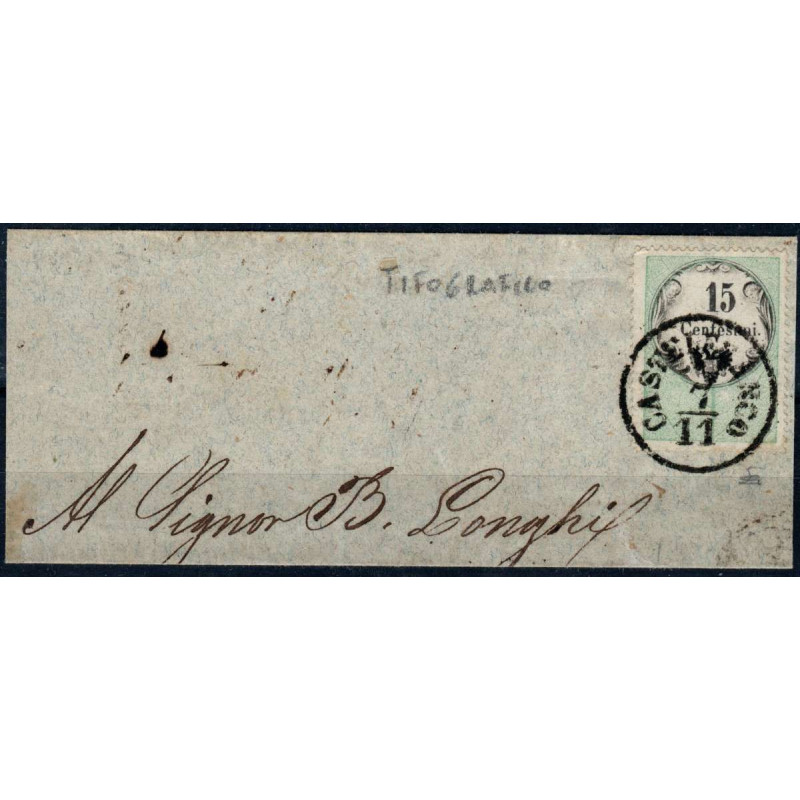 LOMBARDO VENETO 1854 MARCA 15 C. TIPOGRAFICA N.3 USATA SU BUSTA  | ...