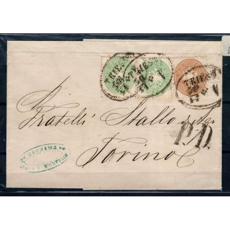 AUSTRIA 1864 3 KREUZER 2 V. + 15 KREUZER USATI SU BUSTA  | Filateli...