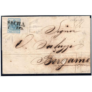 LOMBARDO VENETO 1851 45 CENTESIMI N.10a SU BUSTA SACILE P.5 BORDO F...