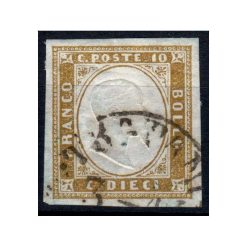 SARDEGNA 1862 10 CENTESIMI N.14Db OLIVA CHIARO US  | Filatelia Meloni