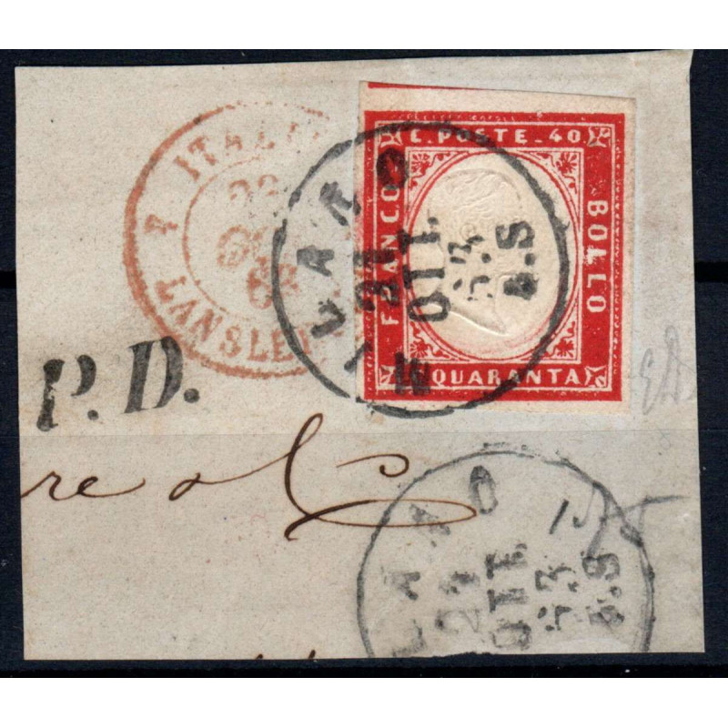 SARDEGNA 1863 40 CENTESIMI N.16F US SU FRAMMENTO  | Filatelia Meloni