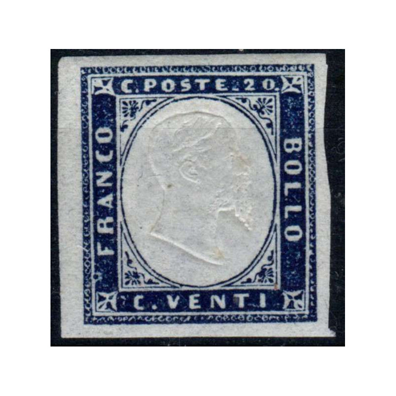 SARDEGNA 1862 20 CENTESIMI N.15E INDACO G.O MH* AMPI MARGINI  | Fil...