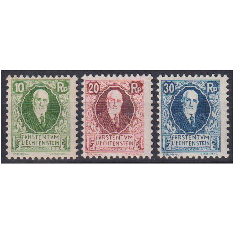 LIECHTENSTEIN 1925 COMPLEANNO PRINCIPE GIOVANNI II 3 V. G.O MH*  | ...