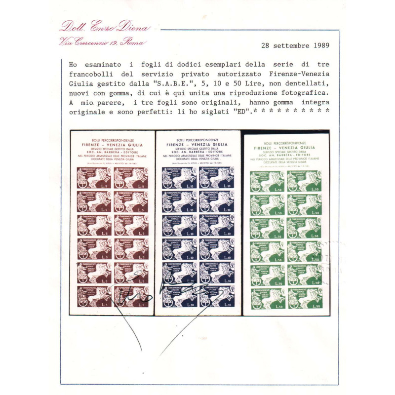 LUOGOTENENZA 1945 S.A.B.E MINIFOGLI 3 V. N.1-3 G.I MNH** CERT.  | F...