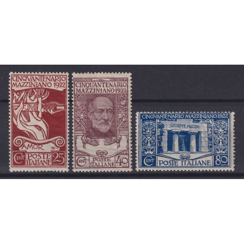 REGNO D'ITALIA 1922 MAZZINI 3 V. G.I MNH** CENTRATI  | Filatelia Me...