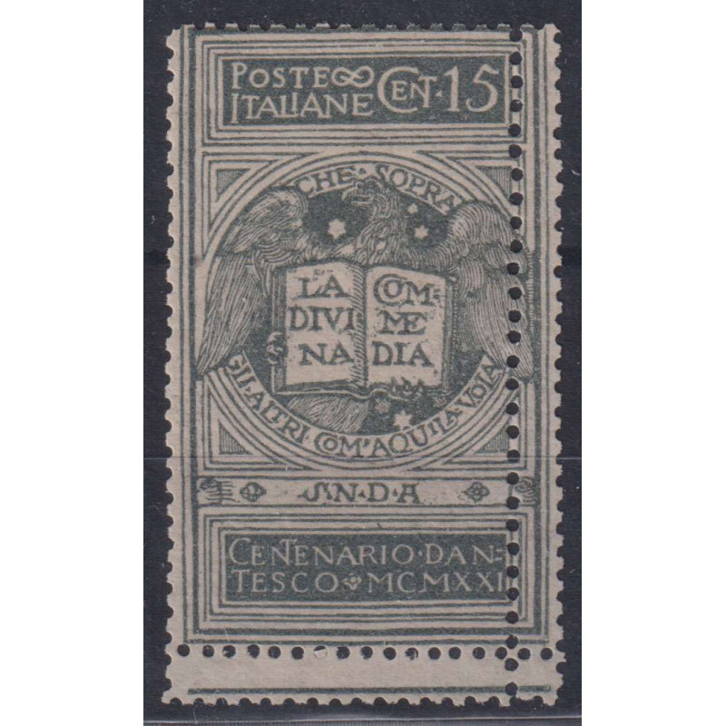 REGNO D'ITALIA 1921 DANTE NON EMESSO VARIETA' N.116A G.I MNH** CERT...