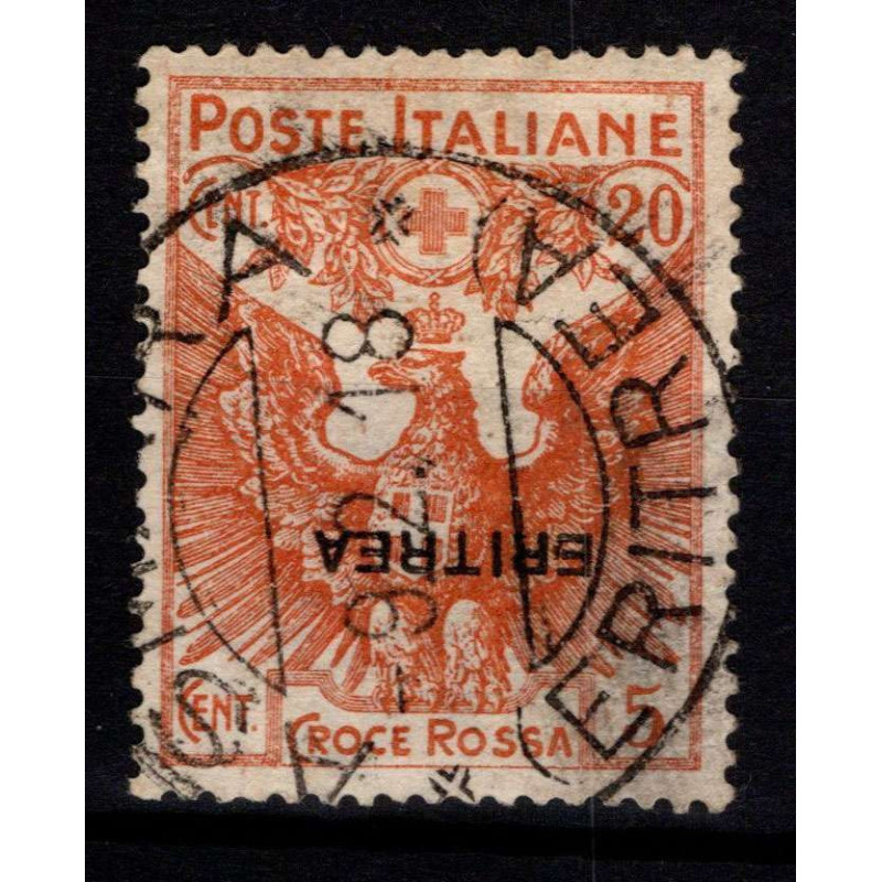 COLONIE ERITREA 1916 CROCE ROSSA 20 + 5 c. ARANCIO n. 44a SOPR. CAP...