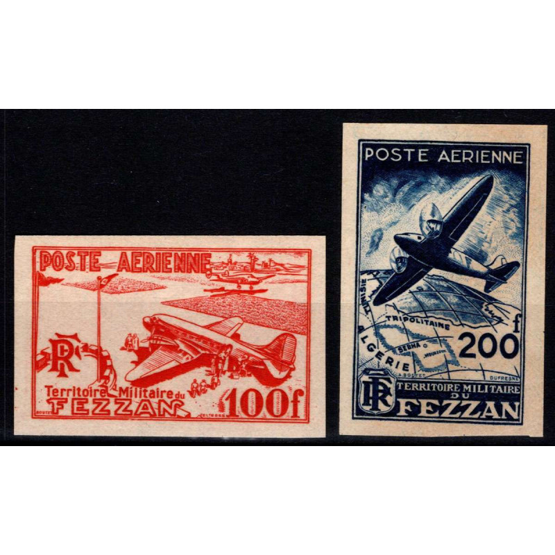 OCCUPAZIONI FEZZAN 1948 POSTA AEREA 2 V. NON DENTELLATI S.11 G.I. M...