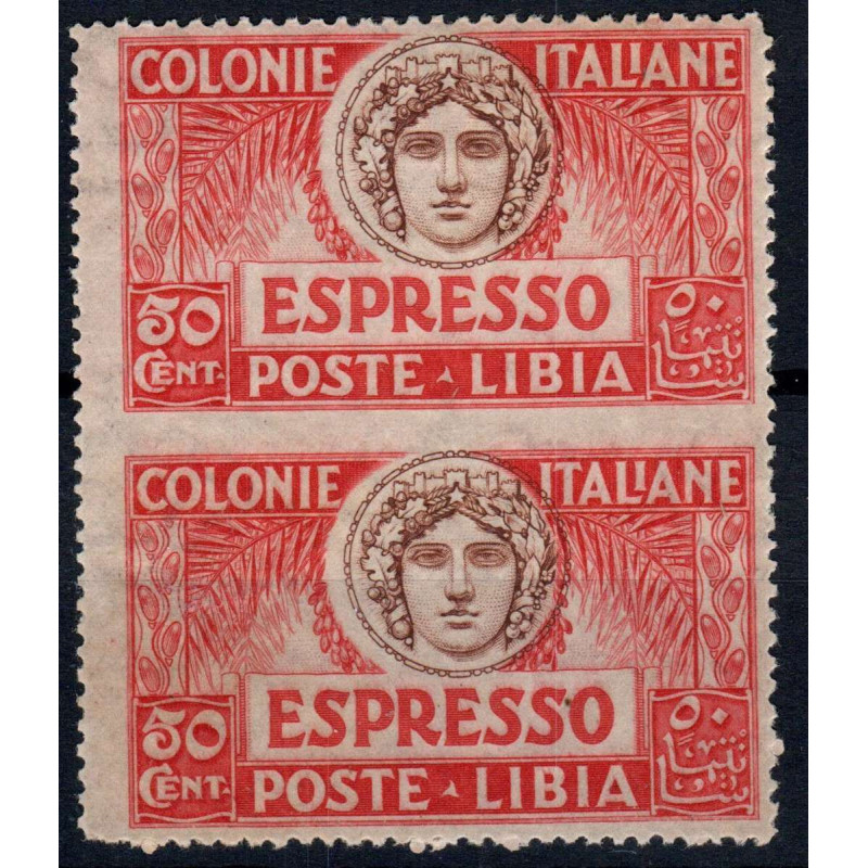 LIBIA 1921 COPPIA ESPRESSO 50 c. NON DENT. AL CENTRO N. 4g G.I. MNH...