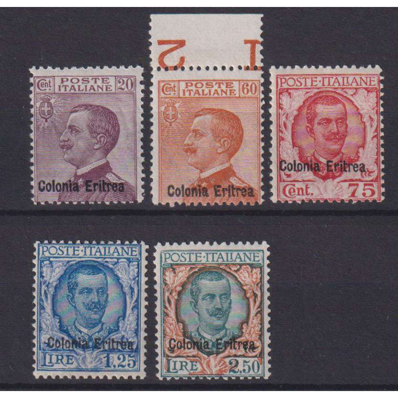 COLONIE ERITREA 1928-29 FRANCOBOLLI D'ITALIA 5 V. N.123-127 G.O MH*...