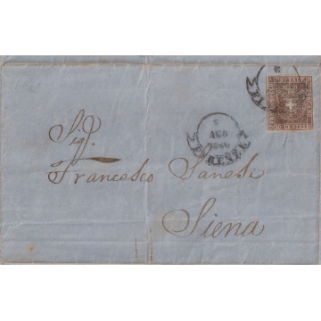 TOSCANA 1860 GOVERNO PROVVISORIO 10 CENTESIMI N.19 US SU BUSTA MARG...