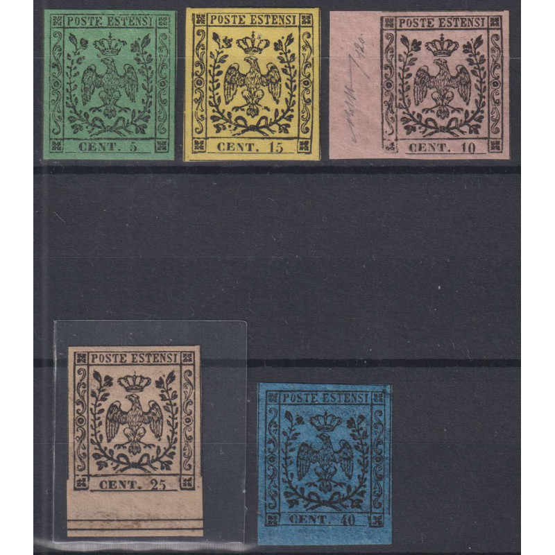 MODENA 1852 SERIE 5 VALORI G.O. MLH* / G.I. MNH** CERT. 100/125 BOL...