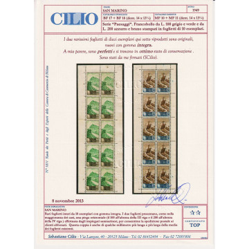 SAN MARINO 1949 MINIFOGLI PAESAGGI 2 VALORI N.10-11 G.I MNH** CERT....