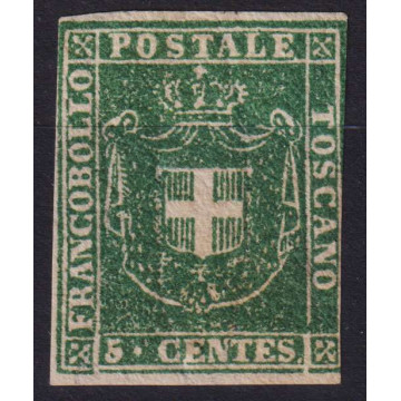 TOSCANA 1860 GOVERNO PROVVISORIO 5 CENTESIMI VERDE N.18 G.O MH* CER...