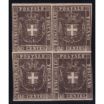 TOSCANA 1860 GOVERNO PROVVISORIO QUARTINA 10 CENTESIMI N.19c G.O MH...