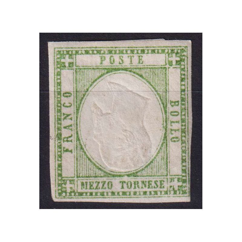 PROVINCE NAPOLETANE 1861 1/2 T. VERDE GIALLO EFFIGE CAPOVOLTA N.17g...