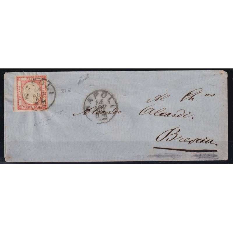 PROVINCE NAPOLETANE 1861 5 GRANA N.21a US SU BUSTA FIRMATA RAYBAUDI...