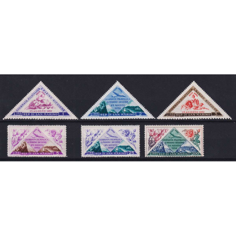 SAN MARINO 1952 POSTA AEREA IV GIORNATA FILATELICA 6 V. G.I MNH**  ...