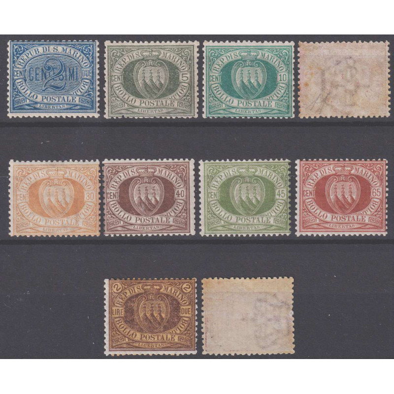 SAN MARINO 1892-94 CIFRA E STEMMI SERIETTA 10 V. G.I MNH** CERT BUO...