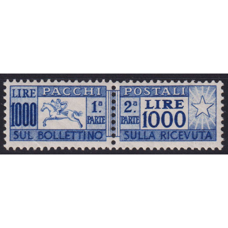 REPUBBLICA 1954 PACCHI POSTALI CAVALLINO 1000 LIRE G.I MNH** CERT. ...