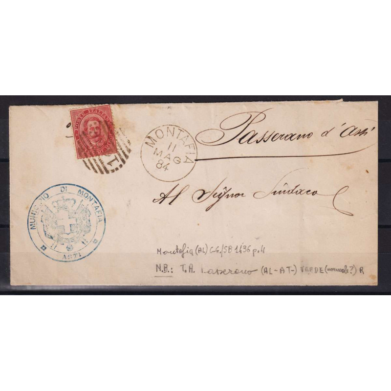 REGNO 1879 UMBERTO I 10 CENTESIMI N.38 ISOLATO ANN. PASSERANNO VERD...