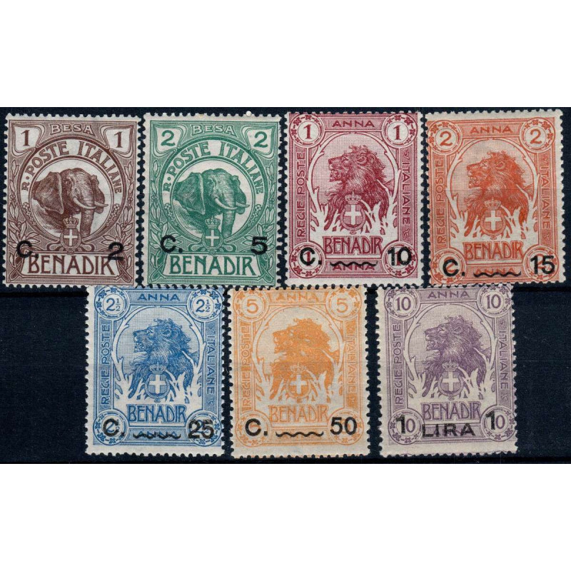 COLONIE 1906-07 SOMALIA ELEFANTE E LEONE SOPRASTAMPATI 7 VAL. S. 3 ...