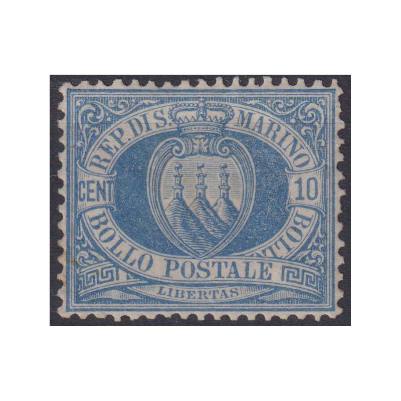 SAN MARINO 1877-90 CIFRA 10 CENTESIMI N.3 G.O MLH* CENTRATISSIMO  |...