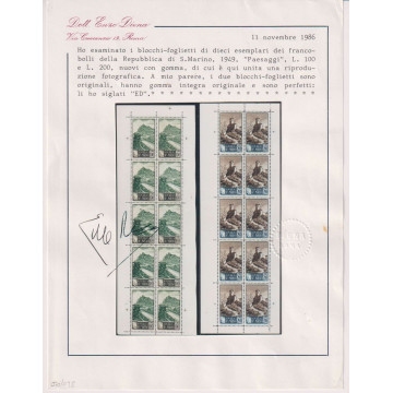 SAN MARINO 1949 MINIFOGLI PAESAGGI N.10-11 G.I MNH** 2 CERT. SENZA ...