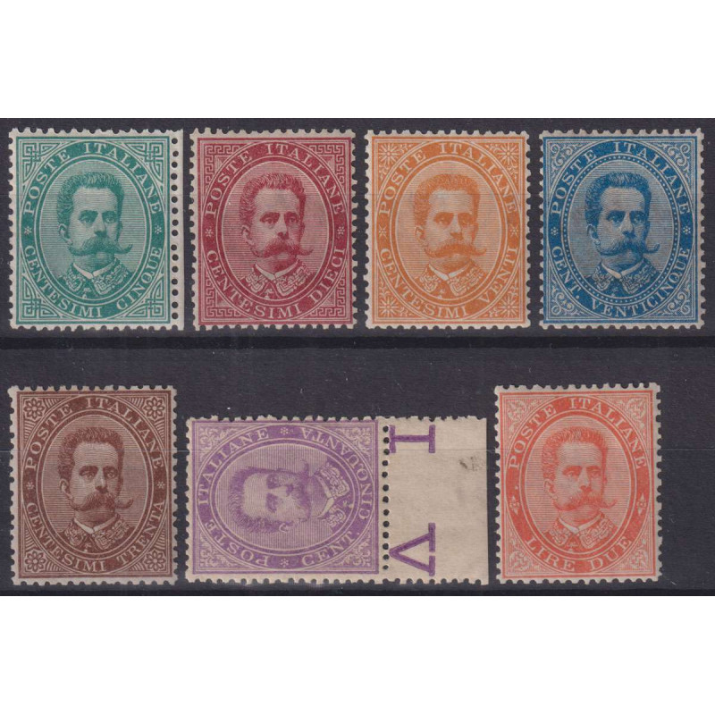 REGNO 1879 UMBERTO I SERIE COMPLETA 7 V. G.I MNH** CERT. CENTRATI  ...