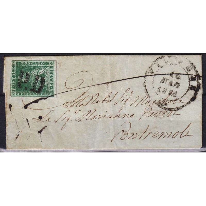 TOSCANA 1851-52 4 CRAZIE VERDE N.6 US SU BUSTA CON ANNULLO PD  | Fi...