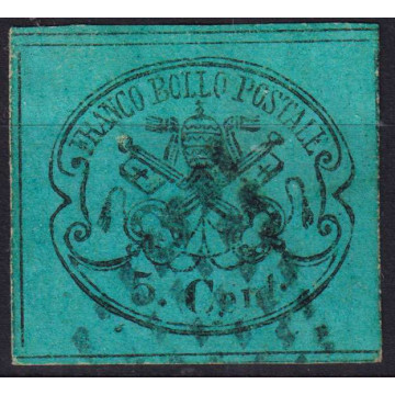 STATO PONTIFICIO 1867 5 CENTESIMI AZZURRO VERDASTRO N.16 US  | Fila...