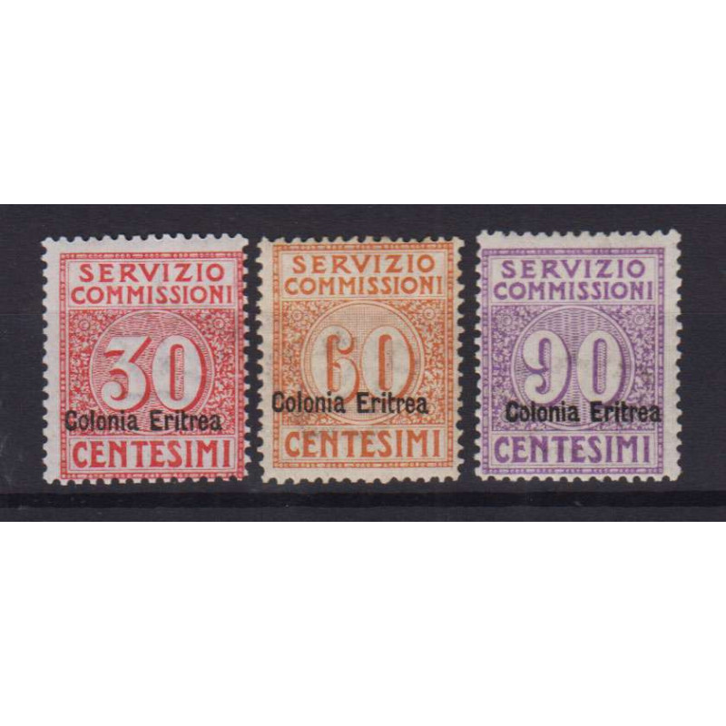 ERITREA 1916 SERVIZIO COMMISSIONI 3 VALORI G.I MNH**  | Filatelia M...