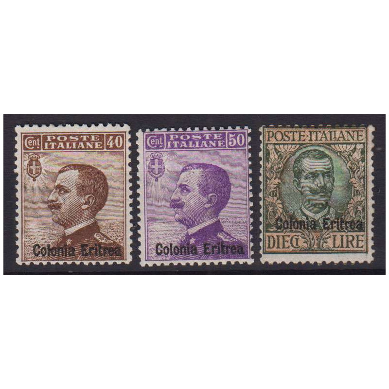 ERITREA 1916 SERIE COMPLETA 3 VALORI N.38-40 G.I MNH** CERT.  | Fil...