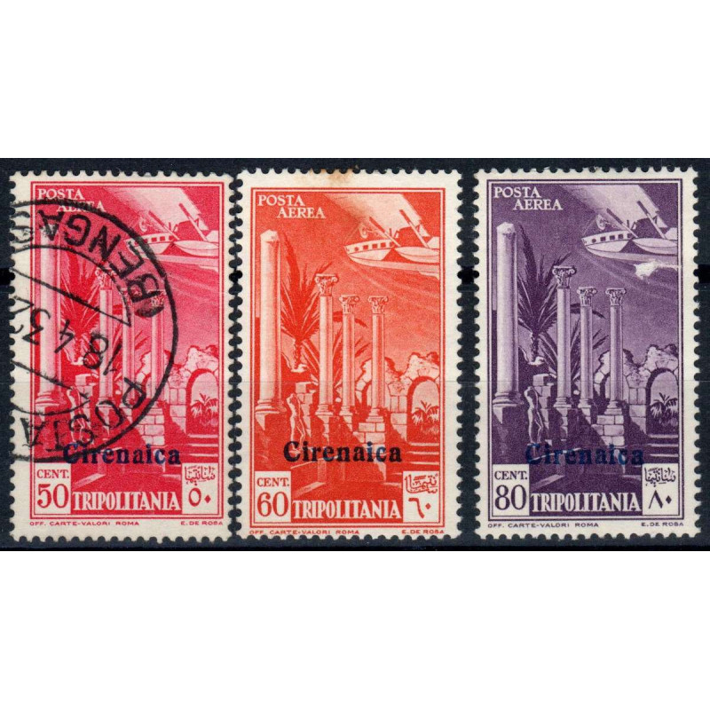 COLONIE 1932 CIRENAICA POSTA AEREA 3 VALORI S. 23 G.O. MH*/US  | Fi...