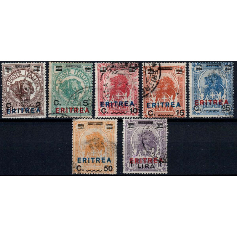 COLONIE 1924 ERITREA ELEFANTE O LEONE SOPR. 7 VAL. S. 18 USATI  | F...