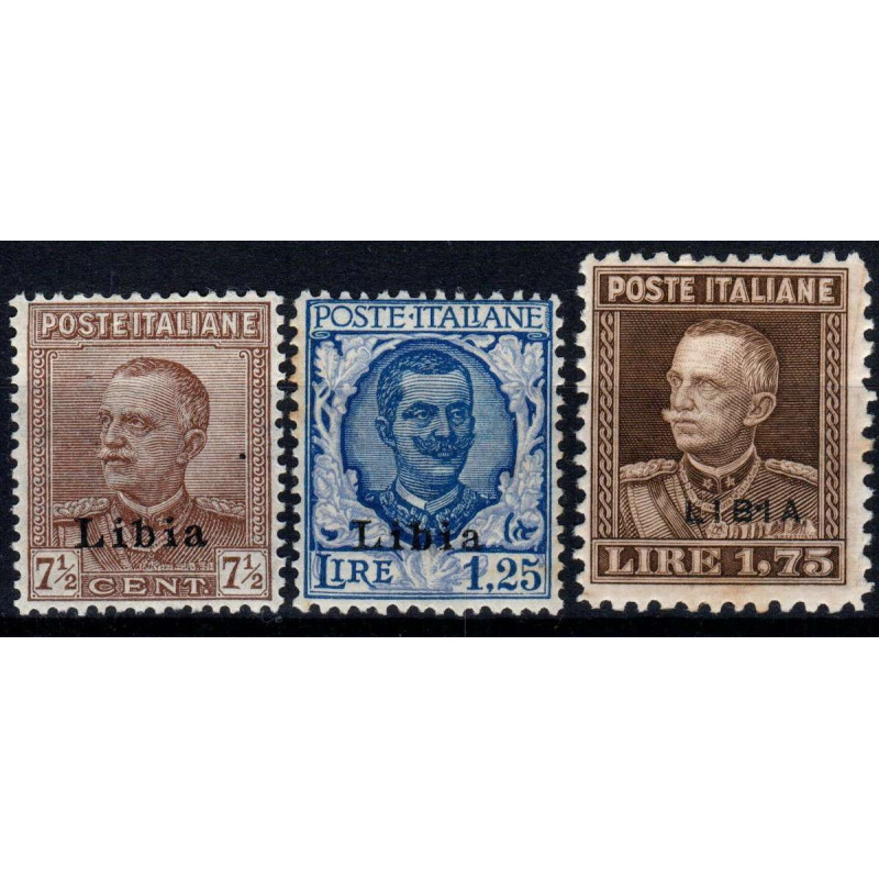 COLONIE 1928-29 LIBIA FRANCOBOLLI D' ITALIA 3 VALORI S. 16 G.O. MH*...