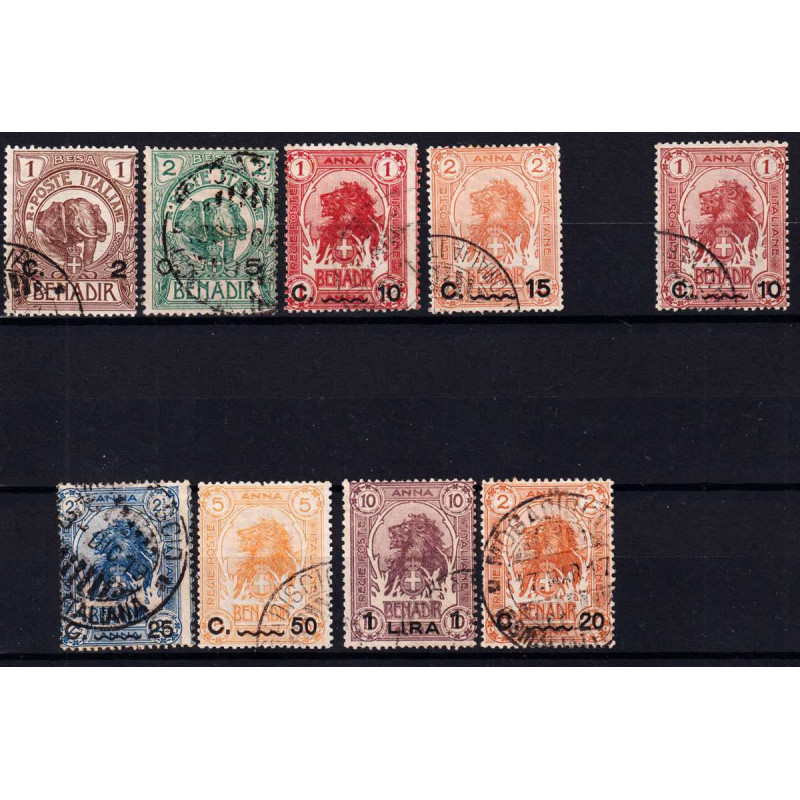 COLONIE 1906-07 SOMALIA ELEFANTE O LEONE SOPR. 8 VALORI + 12a US.  ...