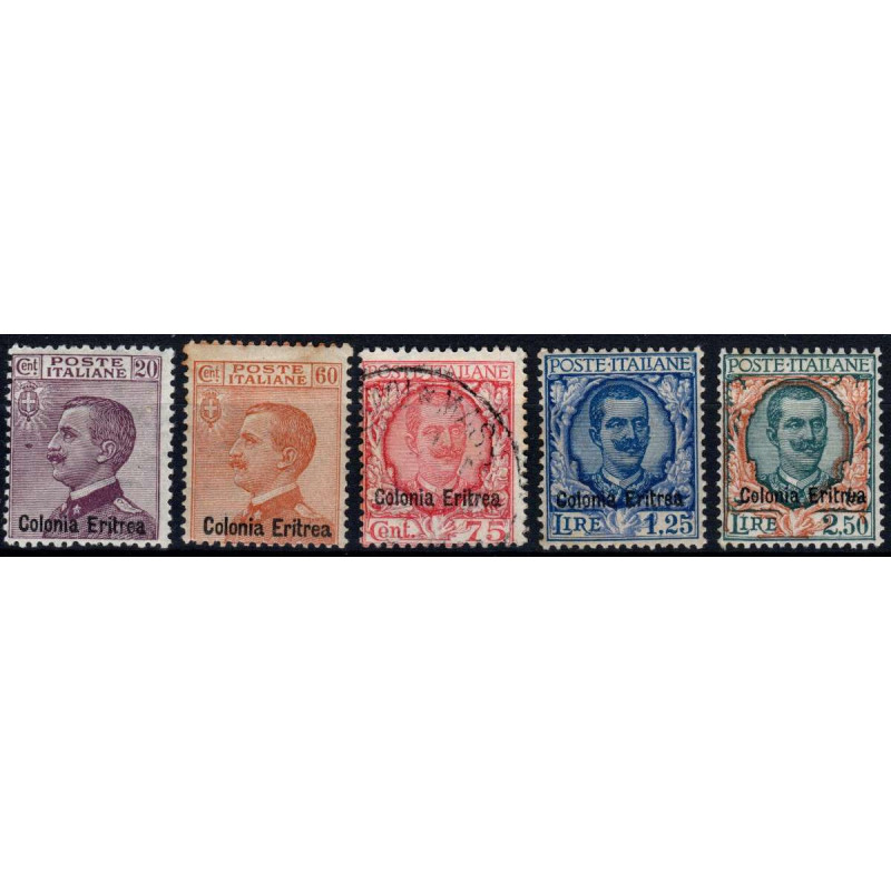 COLONIE 1928-29 ERITREA FRANCOBOLLI D' ITALIA 5 VALORI S. 28 G.O. M...